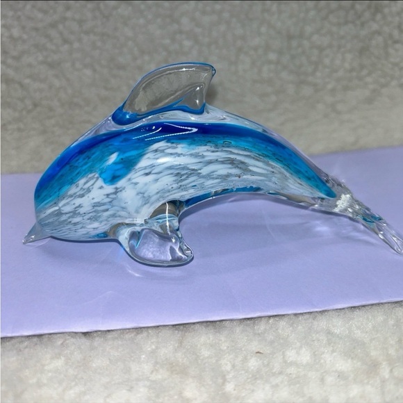 Art Glass paper weight jumping dolphin blue & white 3" x 6" - Picture 6 of 9